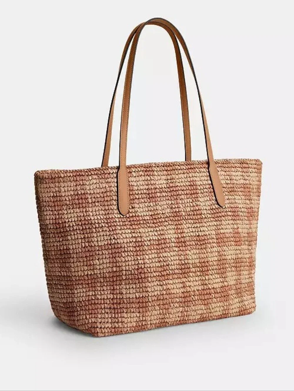 Coach Tan Woven Straw Tote Bag with Leather Trim